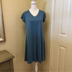 Spense NWT Blue V-Neck Flutter Cap Sleeves Stretch Swing Style A-Line Dress M
